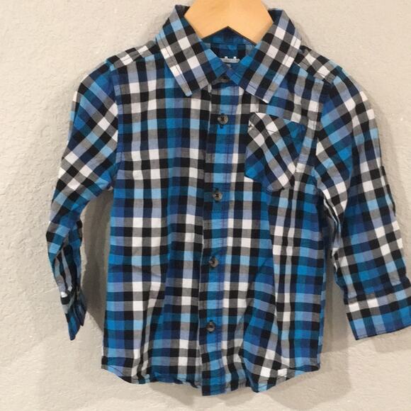 Garanimals Boys Sz 2T Checkered Long Sleeve Button Shirt 100% Cotton - Picture 1 of 7